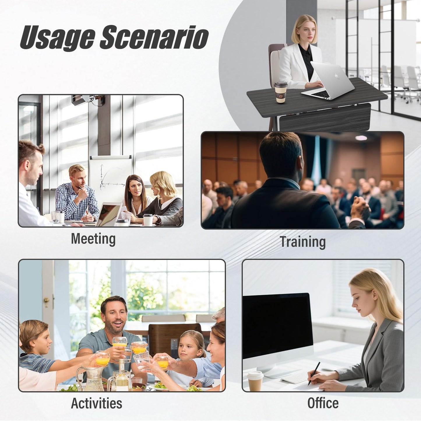 Modular Folding Conference Room Table with Wheels - 4 Pack Flip Top Mobile Training Table,Modern Meeting Tables 2-30 Person,Black,55.1"x21.6"x29.5"
