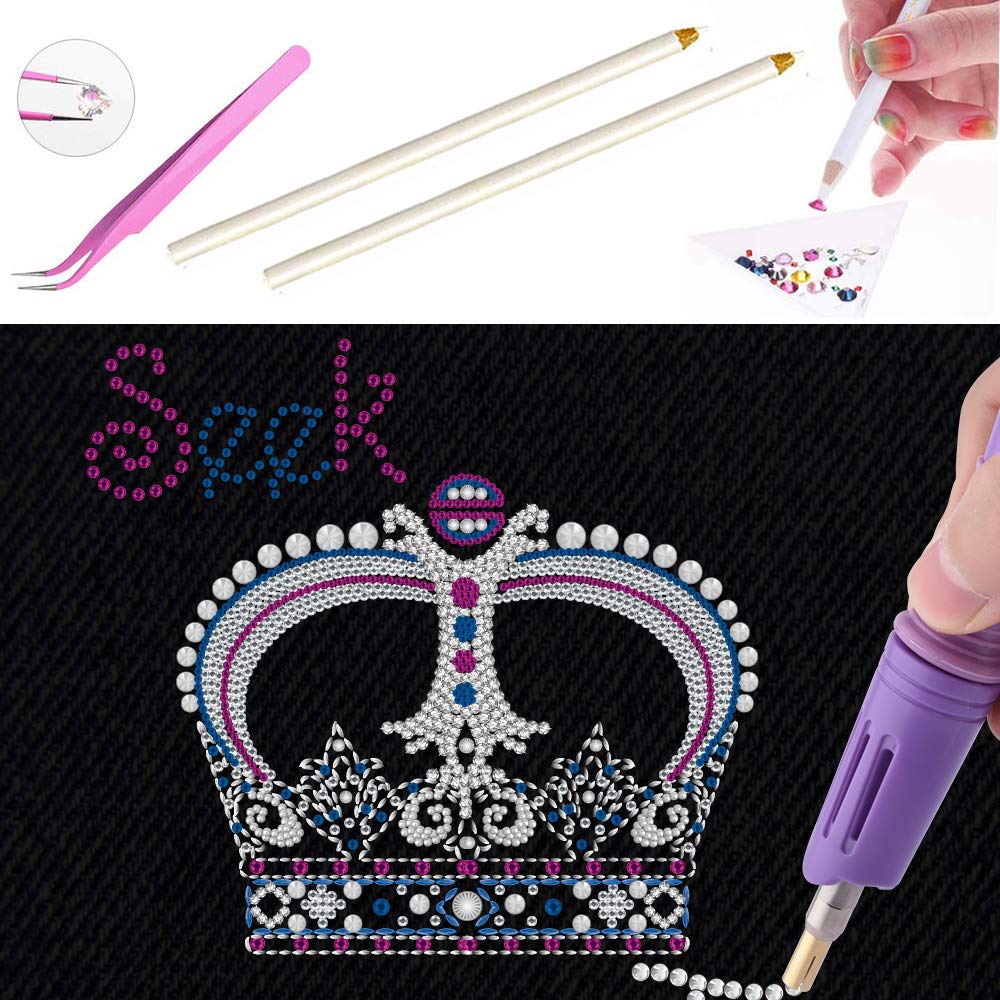 Hotfix Applicator, 7-in-1 Hot Fix Rhinestone Applicator Wand Setter Tool Kit with AB Crystal Rhinestones, 7 Tips, 2 Pencils and Tweezers