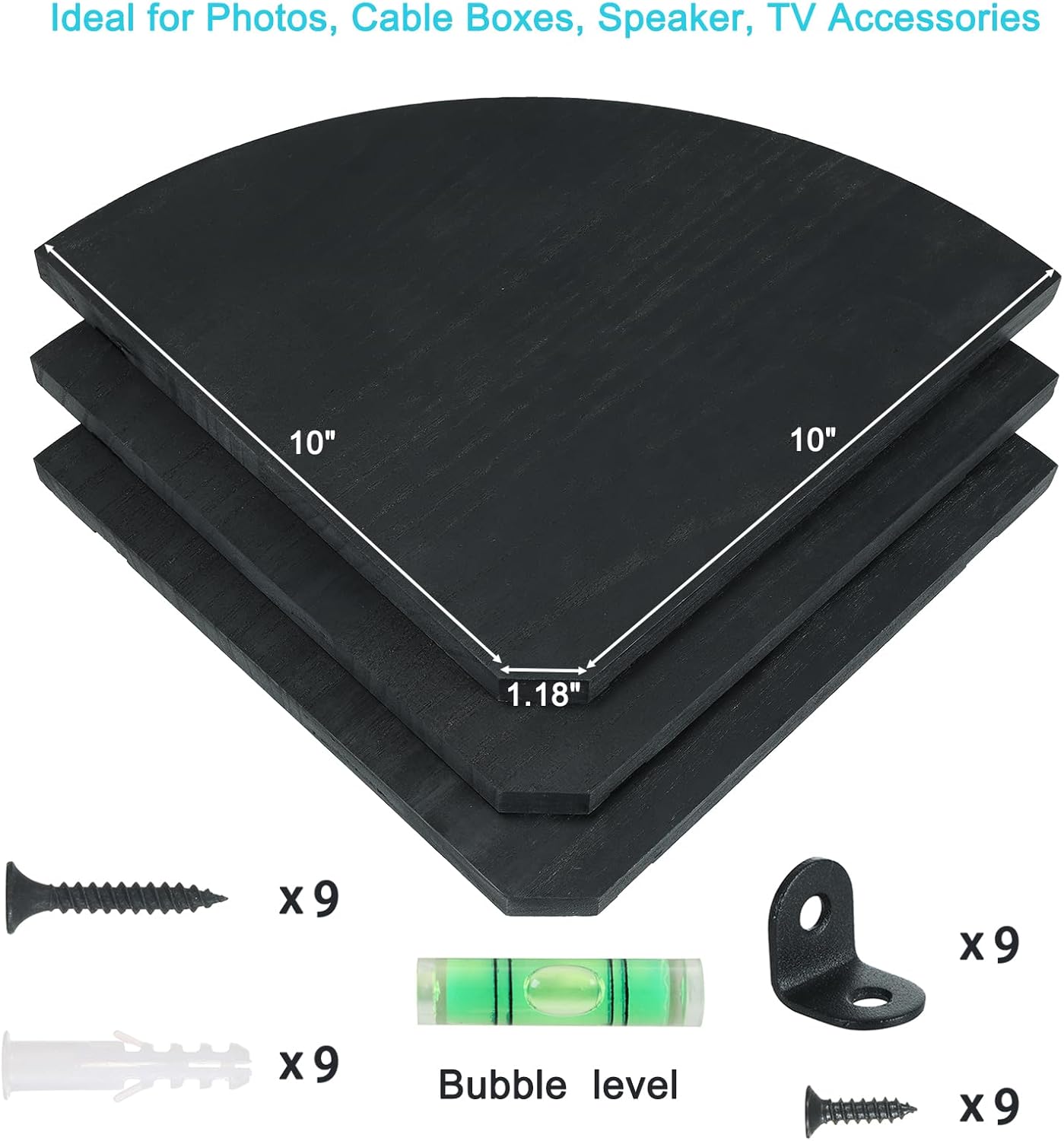 Set 2, Fan-shaped-10 Inch) Corner Wall Shelves of Rustic Wood Corner Floating Shelves with Cable Raceway, Wall Mount