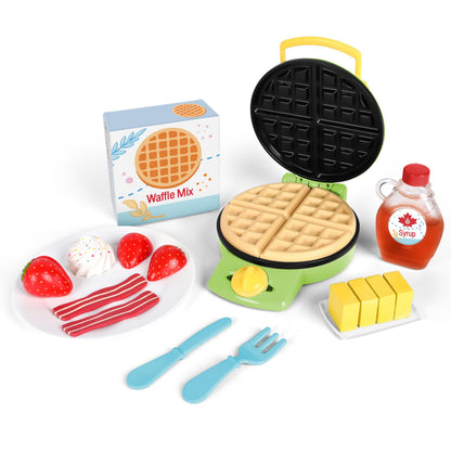 Play Food Sets for Kids Kitchen Toys, Pretend Breakfast Playset with Plush Waffle Toppings Syrup Bottle and Plate, Fake Food and Toy Kitchen Accessories Look So Realistic