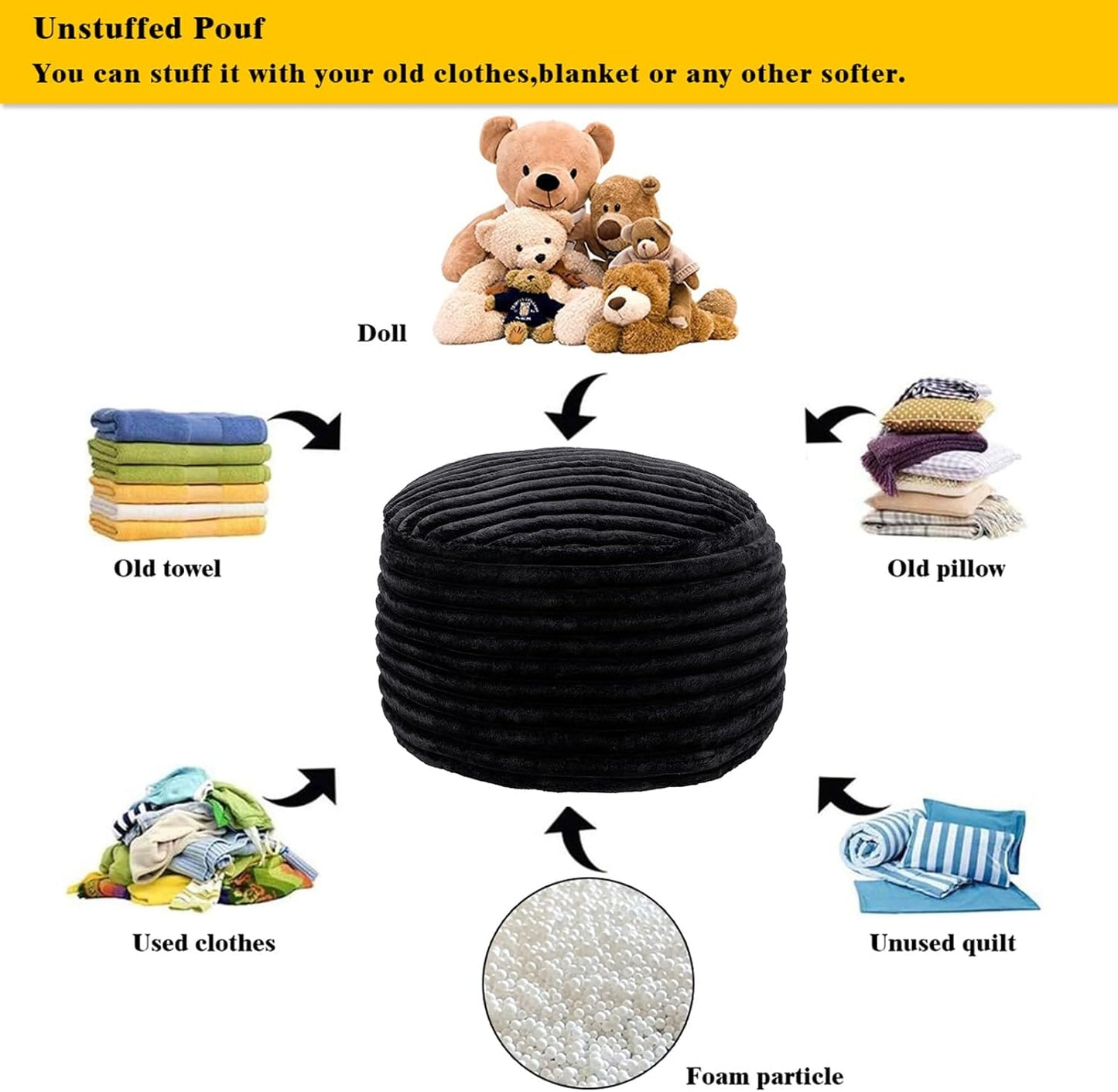 20x20x12 Inches Asuprui Pouf Ottoman Unstuffed Ottoman Foot Rest Floor Pouf Round Bean Bag Chair Foldable Floor Chair