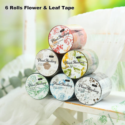 Moriquill Botanical Impressions PET Tape Set – 6 Floral & Leaf Designs, Transparent Adhesive Craft Tape for Scrapbooking, Junk Journal, Card Making & DIY Decoration