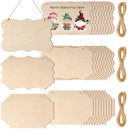 30 Pcs Unfinished Wood Sign Blank for Crafts Wooden Plaque Hanging Rectangle Sign Slices Banners Ornament for DIY Painting Writing 9 x 5.91 Inch