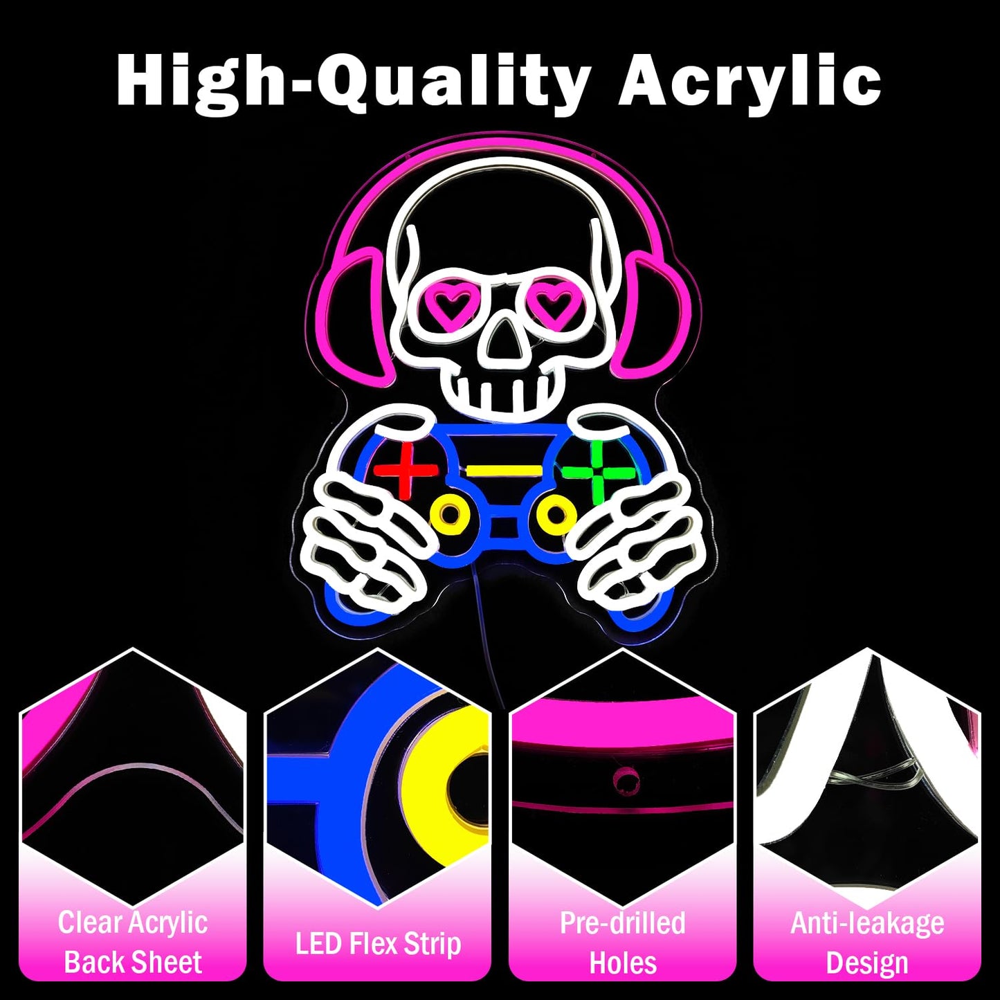 hhuohuona Skull Game Neon Sign Gaming Light Up Sign Dimmbale Skull Led Signs Skeleton Gamer Neon Lights for Man Cave Game Room Decor Gifts for Gamers Boys