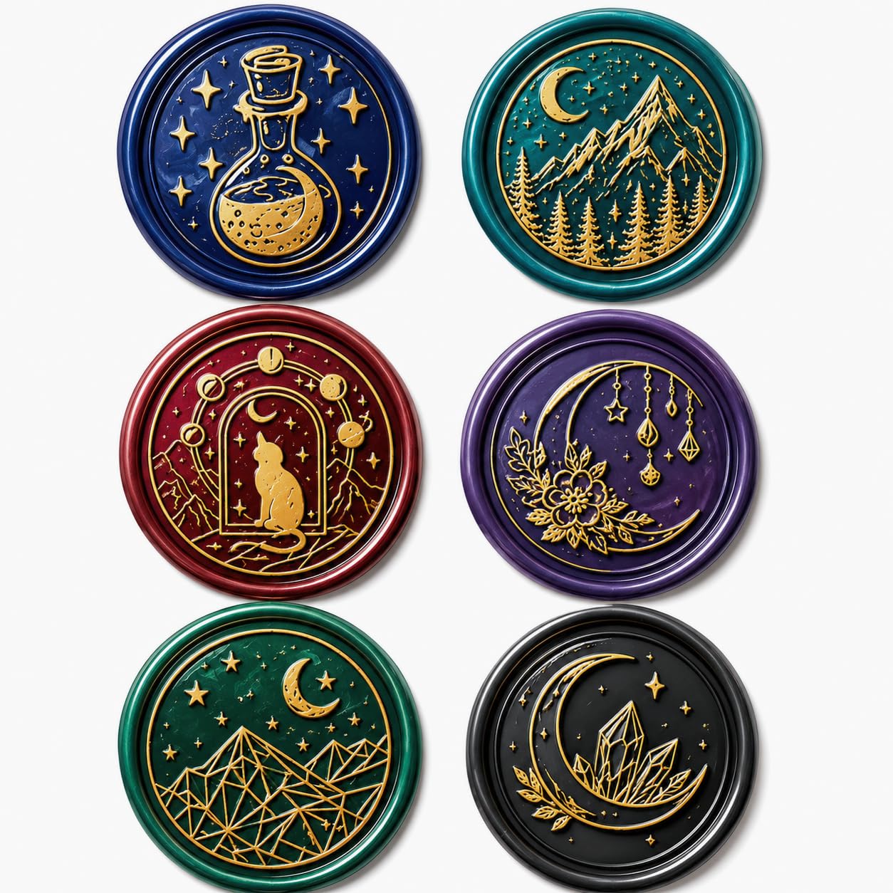 SWANGSA Wax Seal Stamp Set, Vintage 6 Pieces Moon Series Sealing Stamp Heads and 1 Wooden Handle Wax Seal Kit