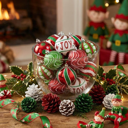 Valery Madelyn Christmas Ornaments Set, 16ct Red Green White Shatterproof Christmas Tree Decorations Ball Ornaments Bulk, 2.36 Inch Hanging Ornaments for Xmas Trees Holiday Party Decor