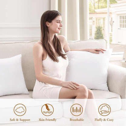 Puredown® Pillow Inserts - Fluffy Down Alternative Square Sham Stuffers | Set of 2, 18x18 Inches