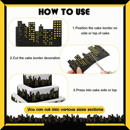 Janlaugh 2 Roll Skyscraper Cake Border Decoration Toppers Stick On or Lay On City Skyline Cake Decor Skyscraper Building Scenic Birthday Accessories for Bday Party Supplies (Skyline, Yellow)