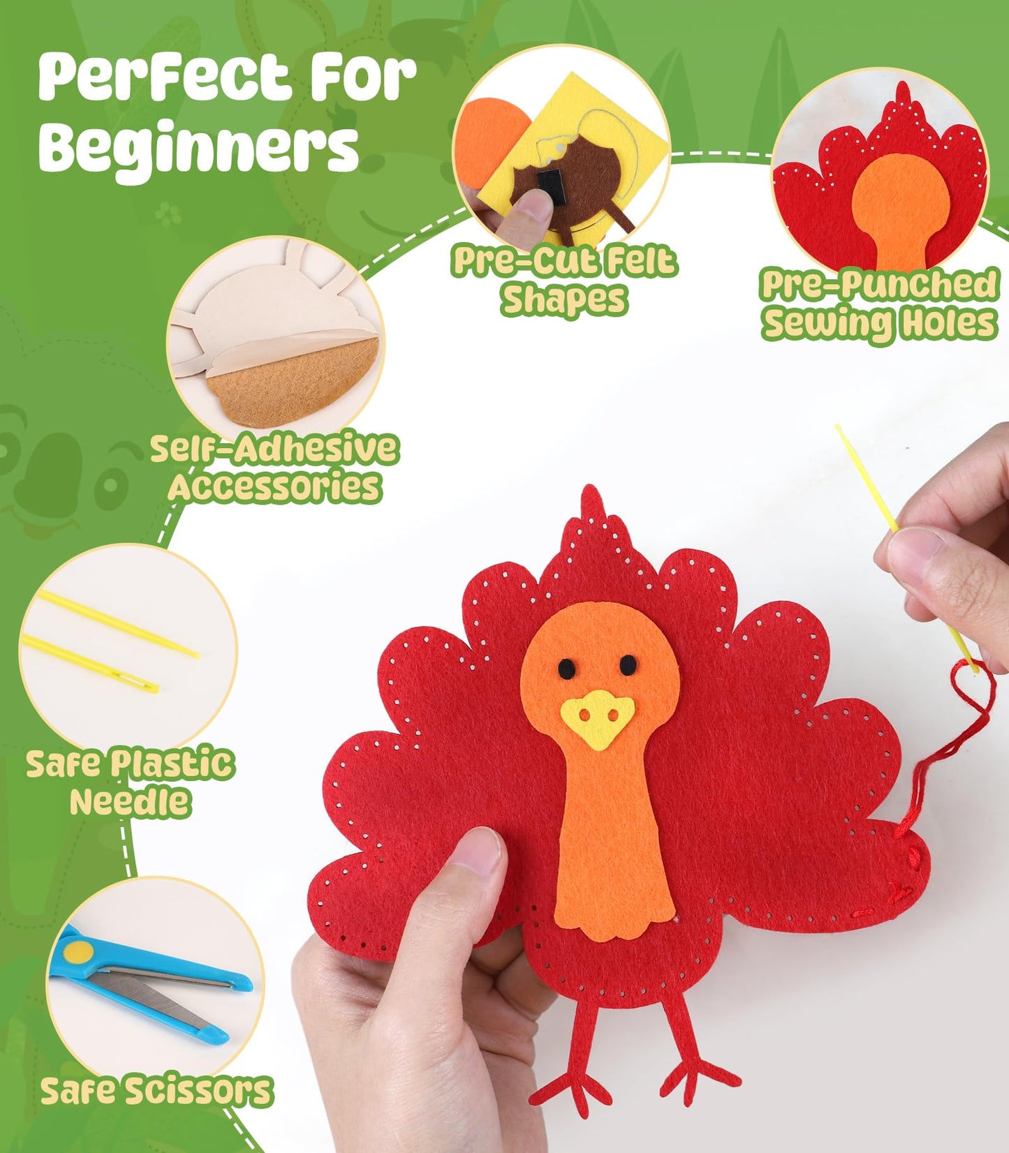 YEETIN Sewing Kit for Kids Ages 6+, Beginner Felt Sewing Craft Kit, DIY Farm Stuffed Animals Making Set, Learn to Sew Gifts for Birthday