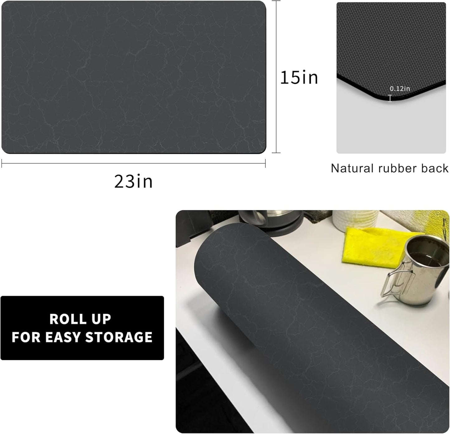 Golener Coffee Bar Mat, Under Coffee Maker Mat, 23"x15" Coffee Tray Mat Under Coffee Machine, Dark Gray Rubber Mat