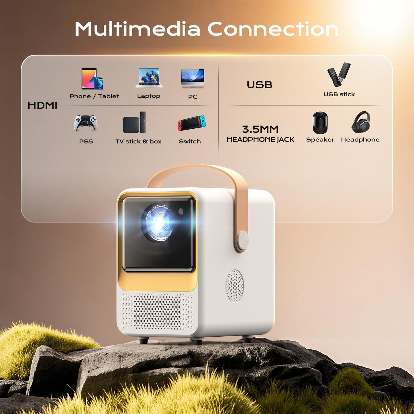 BESGEER Mini Projector WiFi for Tufting, 5.2 Built-in Bluetooth Portable Projector with HDMI/Audio/USB, 1080p Projector for Tracing Projection on Home DIY Rug Cloth Carpet (Cream White)