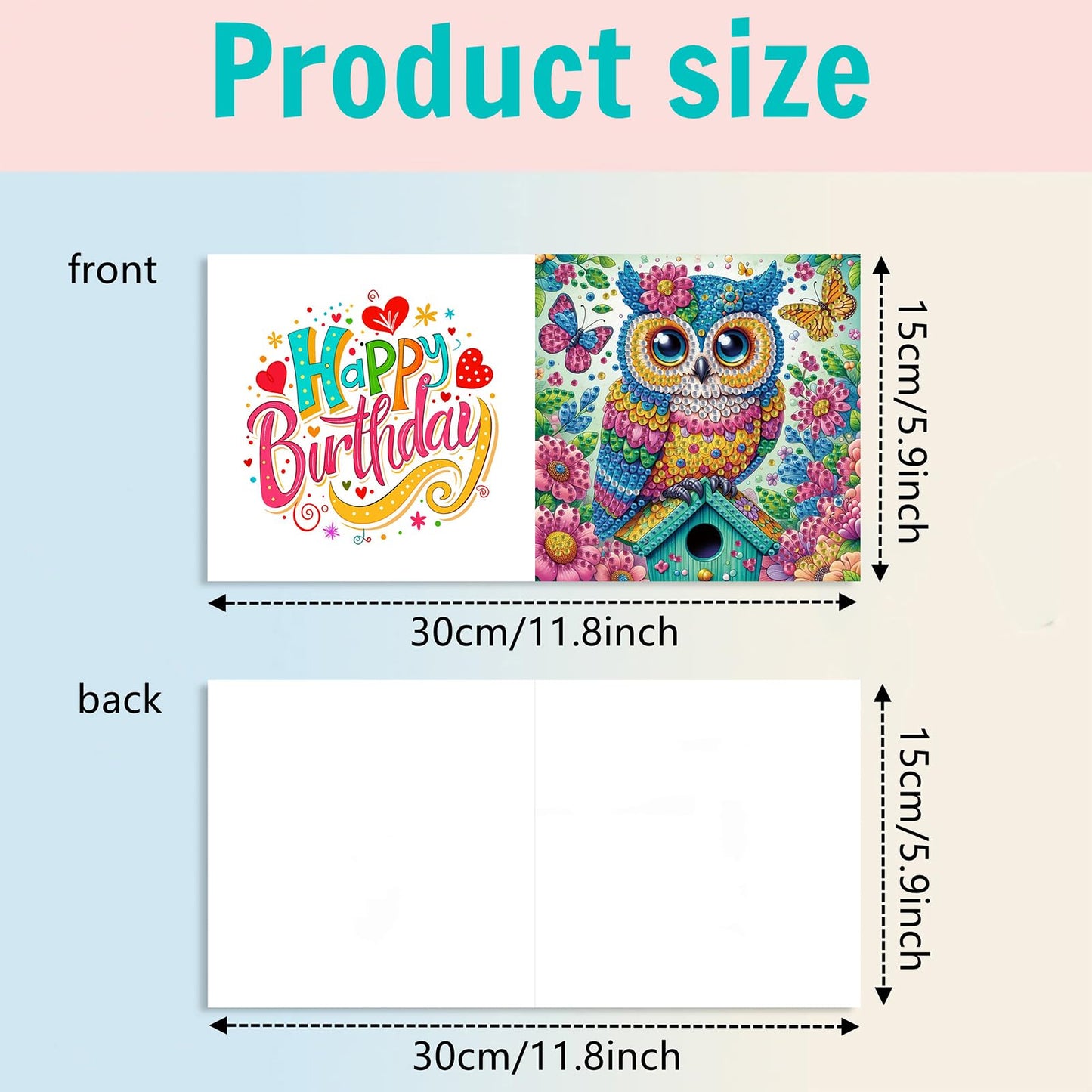 POETRYDRAW 6 Pack 5D DIY Diamond Art Painting Owl Greeting Card Kit, Diamond Birthday Holiday Greeting Card, Art Crafts Kit Creative with Envelope