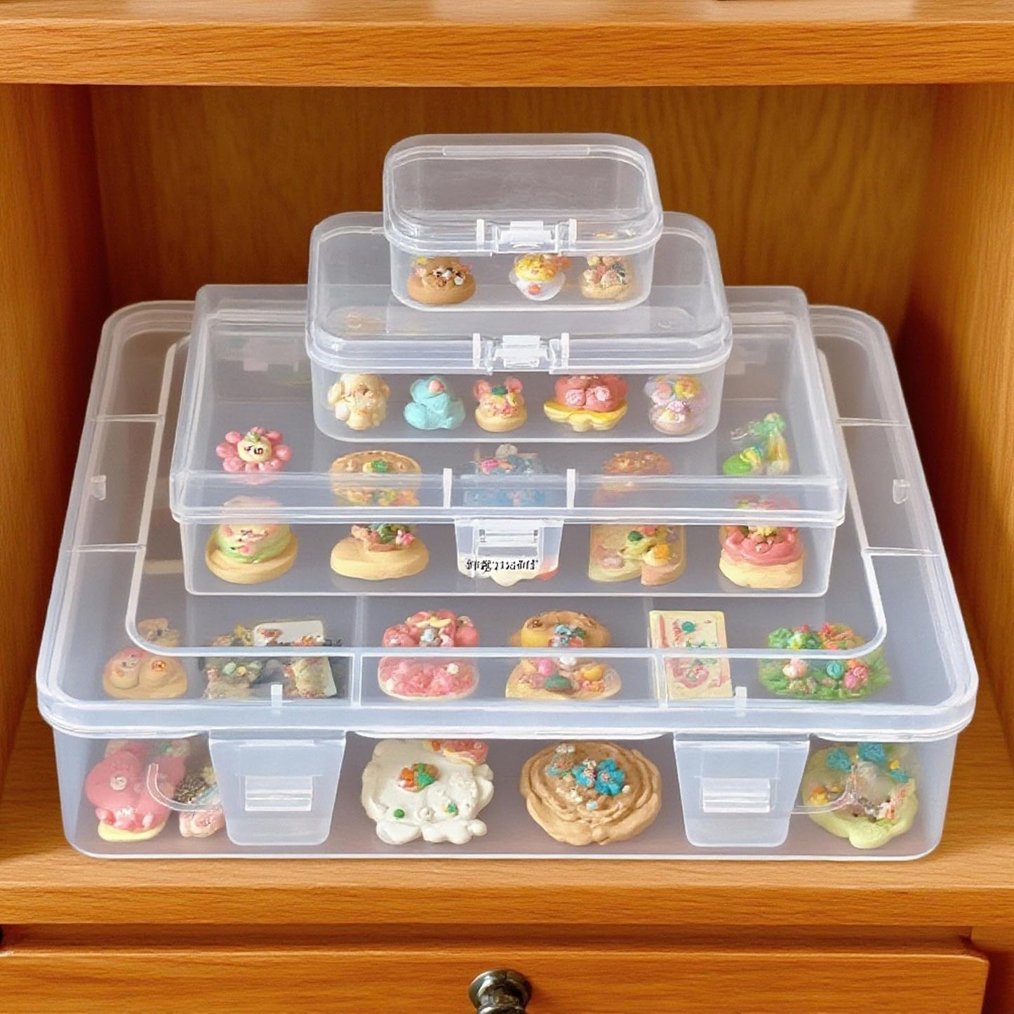 Thintinick 28 Pack Rectangular Mixed Sizes Clear Plastic Storage Containers Box with Hinged Lid for Beads and Other Small Craft Items