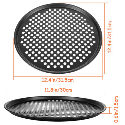YOUNTHYE 6PCS Pizza Pan with Holes 12 inch Round Pizza Pan Set Nonstick Pizza Baking Pan Carbon Steel Pizza Tray Black Pizza Crisper Pan for Home Baking Kitchen