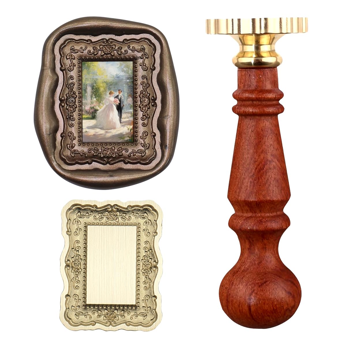 Frame Wax Seal Stamp, WASOHLING Great Details 3D Embossed Relief Carving Head and Wood Handle for Wax Seal Stamp Kit, Decor for Envelope Letter Wedding Invitation (F08)