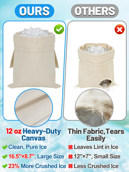 2 Pack Enlarged Canvas Ice Crusher Bags with 1 Mallet -16.5" × 8.7" Reusable Lewis Bags with Wooden Mallet for Home Kitchen Bar Party Ice Breaking