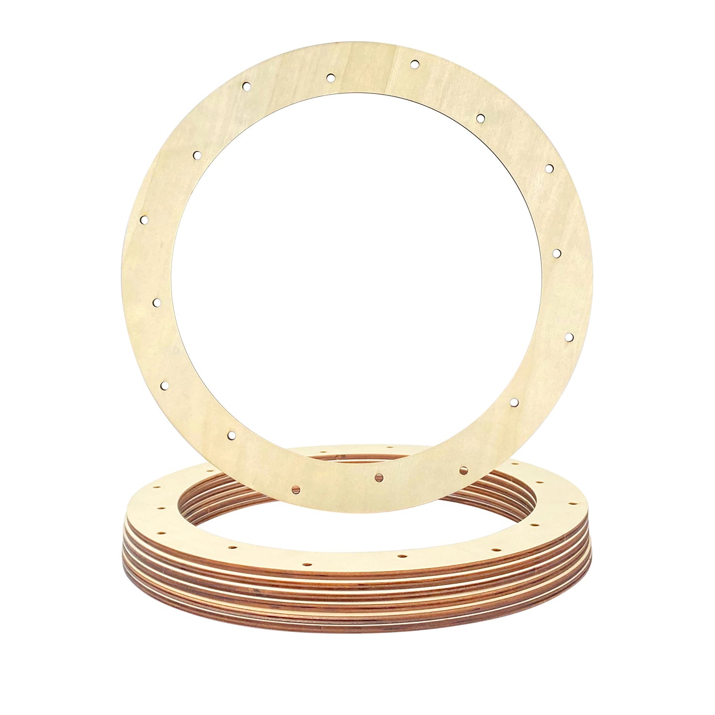 Cregugua 12 Inch 6 Pack Unfinished Wooden Wreath Rings Crafts Hanging Floral Hoop Garland Wood Wreath Frames for Home Decor (0.18 inch Thick,with 16 Holes)