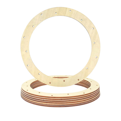 Cregugua 12 Inch 6 Pack Unfinished Wooden Wreath Rings Crafts Hanging Floral Hoop Garland Wood Wreath Frames for Home Decor (0.18 inch Thick,with 16 Holes)