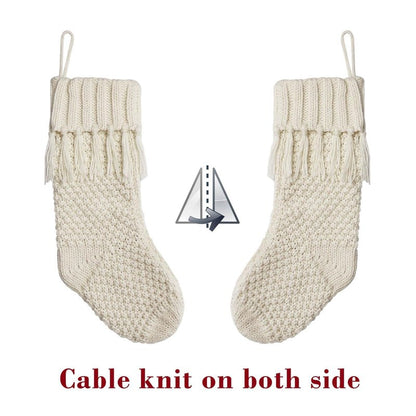 Personalized Christmas Stockings Cable Knit, 3 Pack 18 inches White Large Size Knitted Stockings, Rustic Christmas Ornaments Farmhouse Boho Style Stocking Decorations for Family Holiday Season Decor