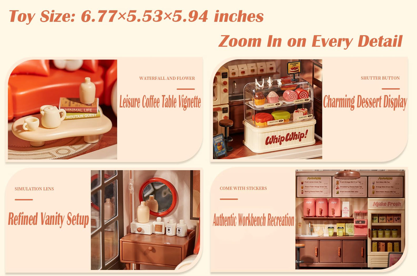 Milk Tea Shop DIY Miniature House Building Toy Dollhouse Set with LED Creator Playset Suitable for Mini Figures Construction Toys Diorama Kit Gifts for Adults
