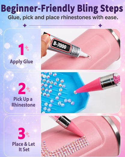 Lacuewa 40 Colors Rhinestone Kit for Bedazzling, 40000 Pcs 3mm Flatback Resin Jelly Rhinestones, All-in-One Bedazzling Kit with 3 Pcs B7000 Glue and Tools for Tumblers, Phone Cases, DIY Crafts