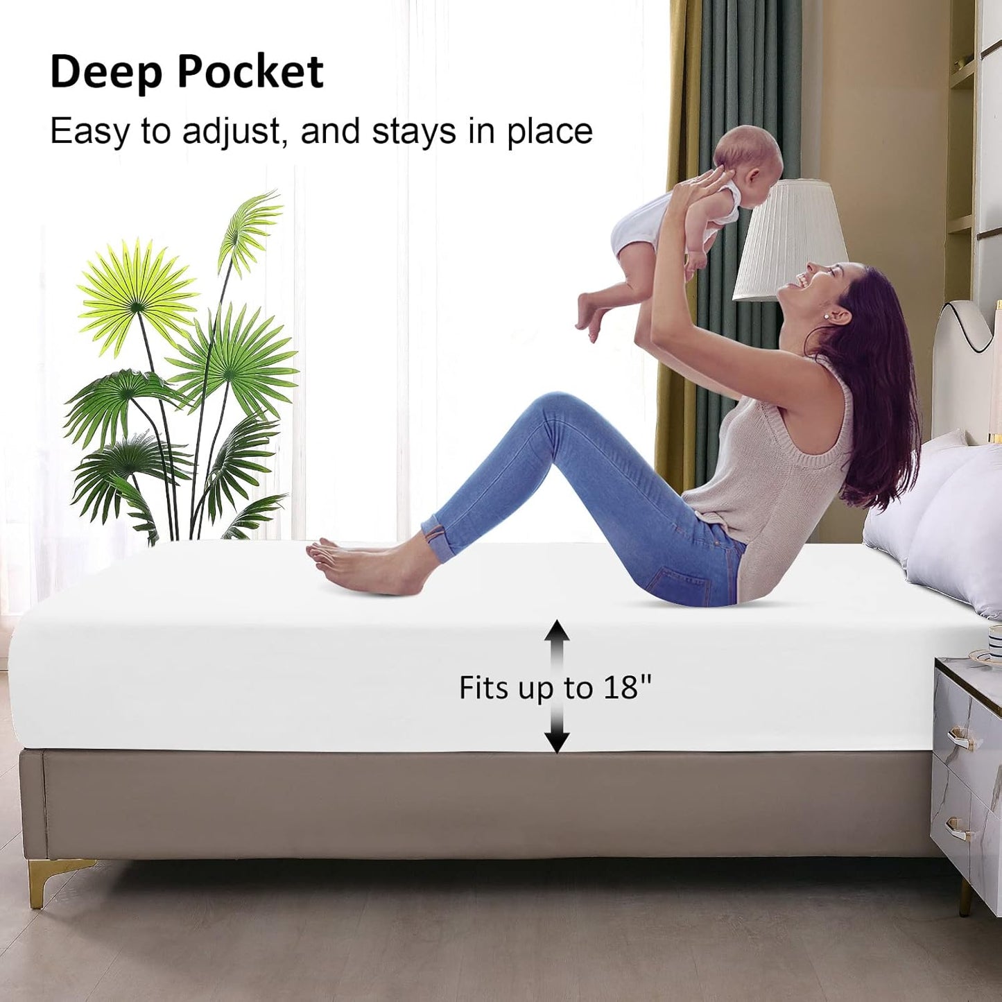 18'', 72'' 84'') California King Mattress Protector Waterproof, Fitted Sheet Style Breathable Mattress Cover with Deep