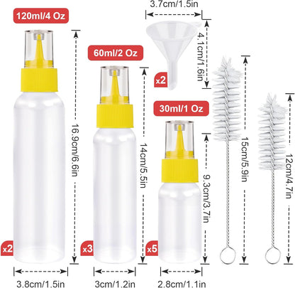 YGDZ Icing Bottle Set - 10 PCS Easy Squeeze Decorating Bottles for Cookies | 1, 2 & 4 Ounce Sizes