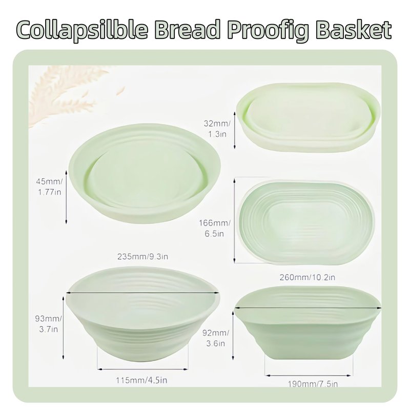 Banneton Bread Proofing Baskets,Silicone Sourdough Bread Baking Supplies, Bread Proofing Baskets for Sourdough, 10" Oval Collapsible Sourdough Baking Basket (Green)