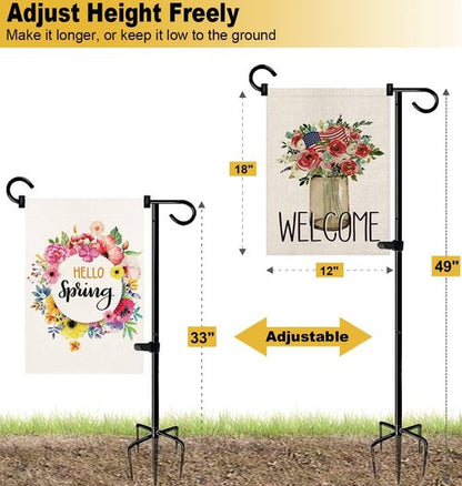 Garden Flag Stand Holder by [Brand Name] - 49 Inch Durable Design with 5 Forked Base for 12 x 18 Flags