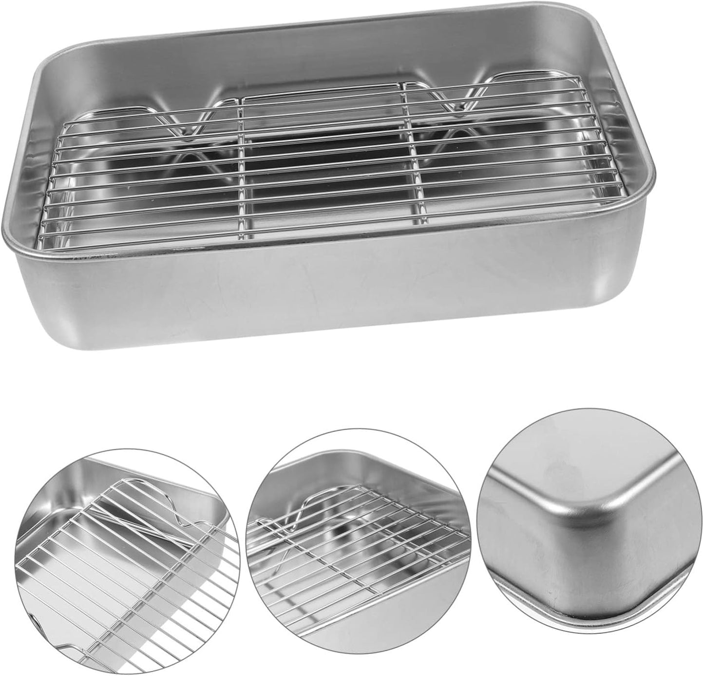 PRETYZOOM Grill Pan Set with Lid, Baking Pan with Roasting Rack, Metal Baking Tray for BBQ Grills