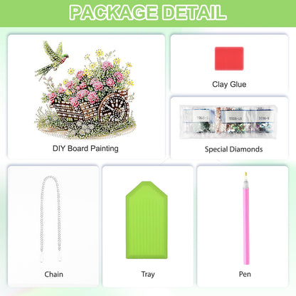 QENSPE Diamond Painting Art Hanging Kits for Adults, 5D Bluebird Diamond Painting Ornaments with Chain, DIY Rose Carriage Crystal Window Pendants for Home Wall Decor Double Sided Gift 8X8 inch
