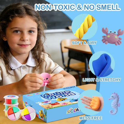 Air Dry Clay Kit - 12 Marine Animal Modeling Clay for Kids, Complete DIY Clay Craft Set with Sculpting Tools & Step-by-Step Tutorials, Ultra Soft & Non-Sticky Clay, Children's Day Gift Ideas