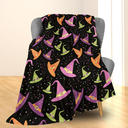 Ti Caldi Witch Hat and Stars Halloween Blanket - Soft Cozy Lightweight Flannel Throw Blanket for Adults Kids, Warm Fuzzy Blankets for Couch, Bed, Travel, Outdoor Use, Home Decor 60×50 in
