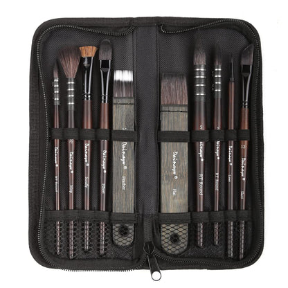 Dainayw Artist Paint Brush Organic Synthetic Blue Squirrel Horse Hair Set of 10 for Watercolor Acrylic Gouache Oil and Tempera Painting