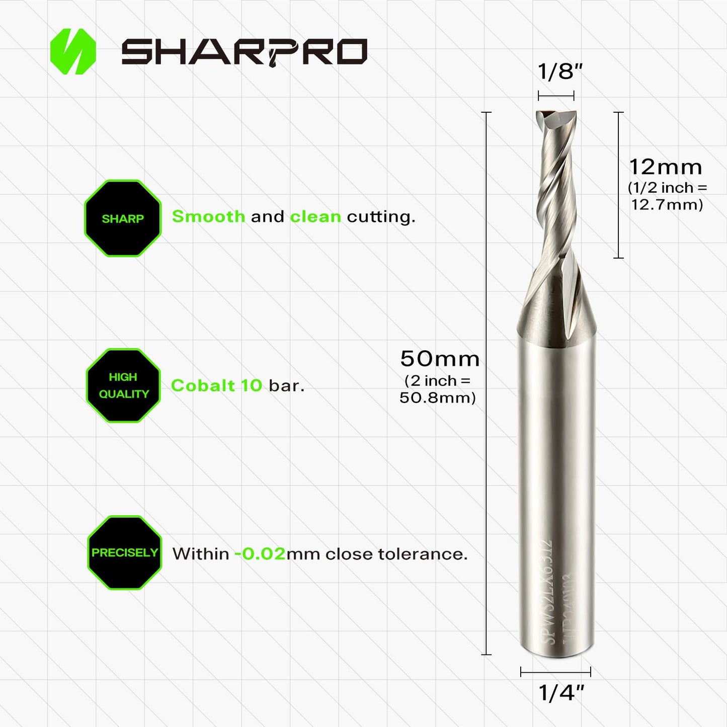 SHARPRO 1/8 Router Bit 1/4 Shank, Upcut Spiral Router Bit 1/4 Inch Shank 1/8 Inch Cutting Dia. 1/4 Inch CNC Router Bits, Up Cut Router Bit Solid Carbide, Ideal for Wood Inlay, Plunge Plastic