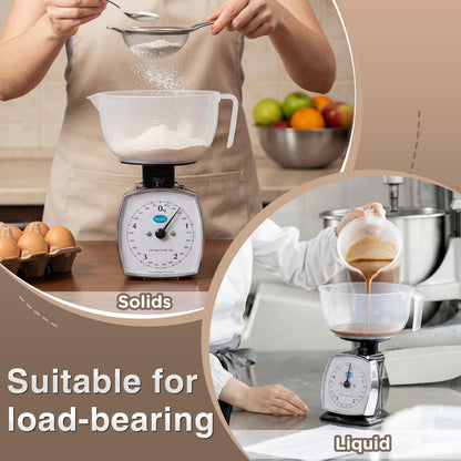 Sabary 2 Pcs 11lb Analog Food Scale with Removable Measuring Cup Kitchen Mechanical Weighing Dial Scale for Novice and Experienced Cooks Cooking, Baking, Food Preparation