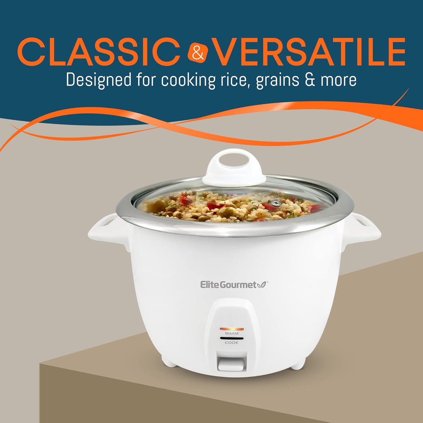 ERC-2010 10 Elite Gourmet Electric Rice Cooker with Stainless Steel Inner Pot Makes Soups, Stews, Grains, Cereals, Keep