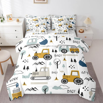 Set 7 Set Set Feelyou Cartoon Car Kids Comforter with Sheets Piece Twin Size Construction Bedding Boys Decor Equipment
