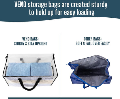 VENO Heavy Duty Moving Bags - Clear Storage Solution for Clothes & Comforters | 4 Pack, Foldable Design