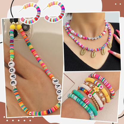 JMUQ Pink Clay Beads Bracelet Making Kit, 50 Strands 19260pcs Preppy Polymer Clay Heishi Beads and Letter Beads for Friendship Bracelet Jewelry Making, Arts and Crafts Gifts for Adults