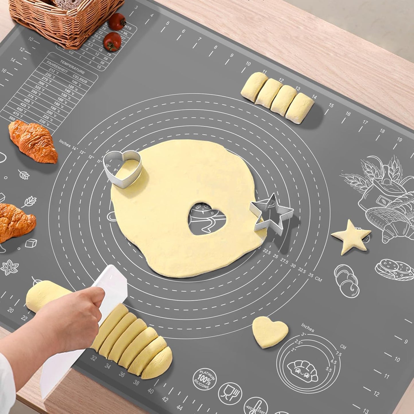Silicone Pastry Mat Extra Thick Non-stick Baking Mat, 28" x 20" with Measurements for Rolling Dough, Kneading, Counter