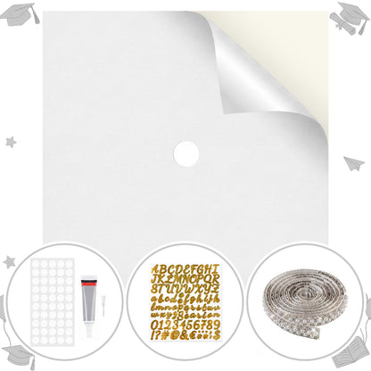 Vicenpal 29 Pcs Graduation Cap Decorations Kit DIY Grad Construction Paper with Artificial Flower Pearl Rhinestone Ribbon 3D Butterfly Alphabet Letter Stickers Satin Bow for Grad Cap DIY(Cream)