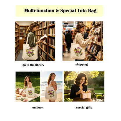 Vigdit Canvas Tote Bag Embroidery Kit for Beginners, Needlepoint Cross Stitch Kit for Adult Beginner, DIY Reusable Grocery Bags Embroidery Starter Kit with Stamped Floral Tools & Instructions