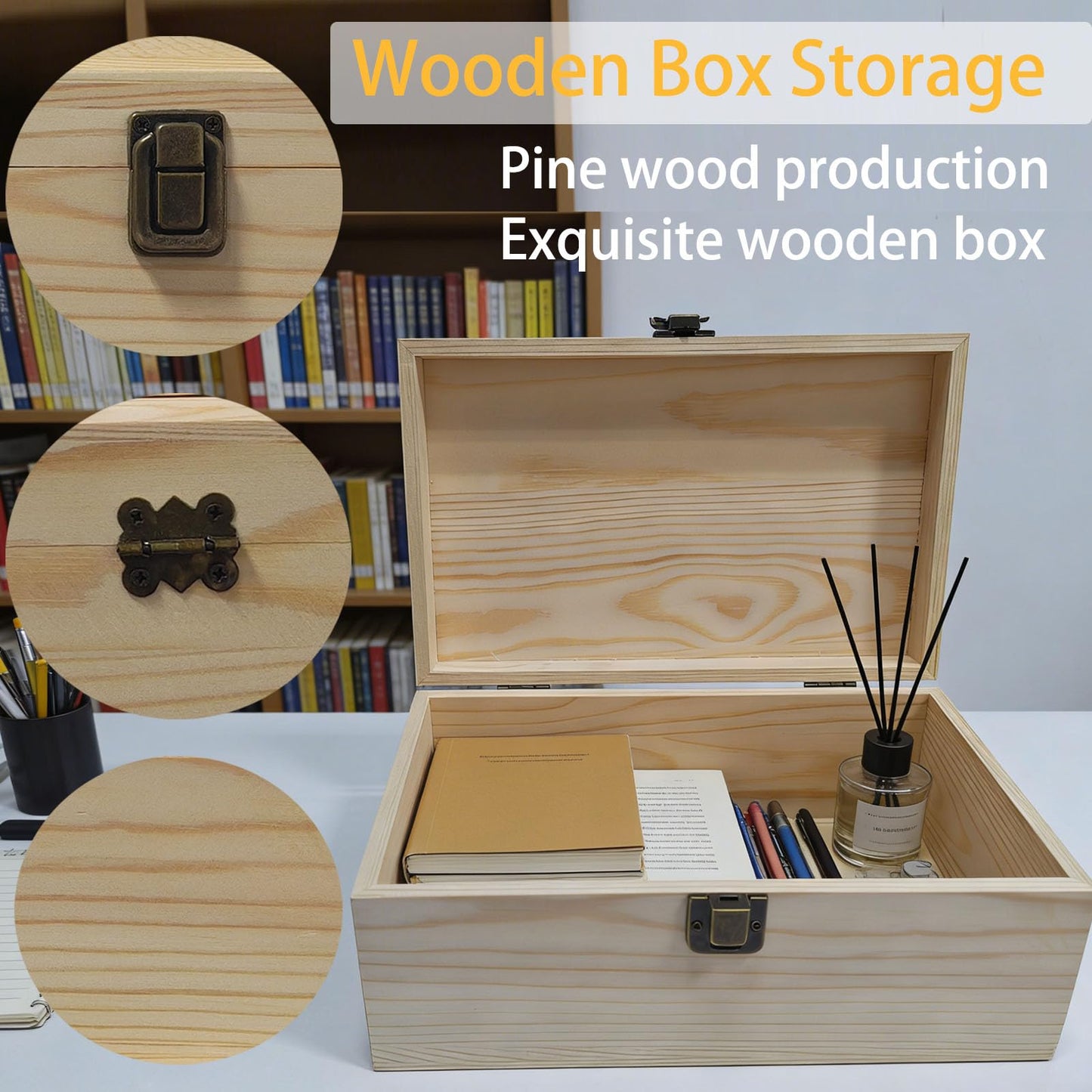 LuckyZoo77 Large Unfinished Wooden Storage Box with Lid & Latch, 2-Pack Pine Wood Craft Boxes with Bonus Small Box for DIY Crafts & Gifts
