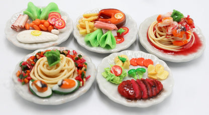 Mixed 5 Assorted Spaghetti and Steak Dollhouse Miniature Food,Tiny Food