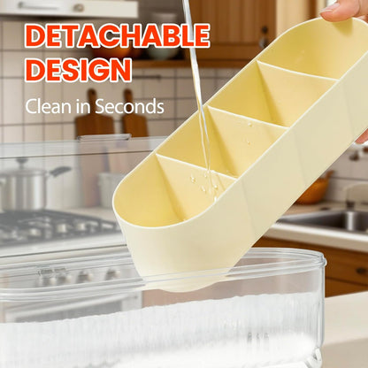Tremeals 4 Set Countertop Clear Seasoning Box with Compartments - Spice Organizer with Lids and Spoons - Condiment
