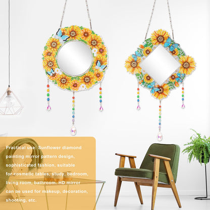 LazyFold 2Pcs Diamond Art Painting Mirror,Special Shaped Crystal DIY Diamond Suncatcher for Beginner Arts Crafts Gifts Home Decor Handmade Gift