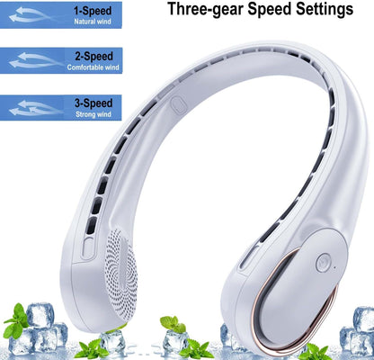 Portable Bladeless Neck Fan - USB Rechargeable 4000mAh Battery Operated, 360° Cooling for Women and Men