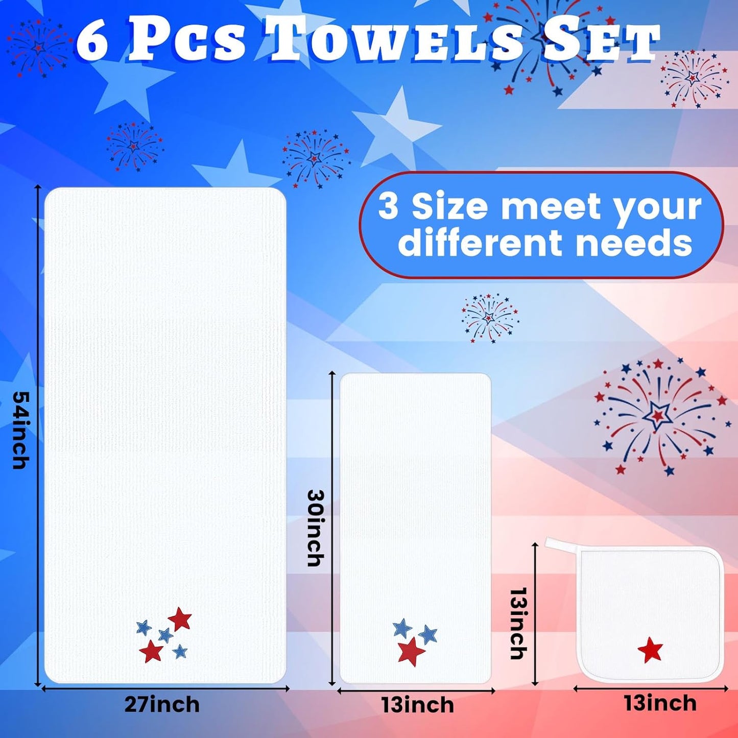 6 4th Set 250th Peryiter Pcs of July Bath Towels Anniversary Stars Embroidered Cotton Bathroom Decors Stars Hand Towels