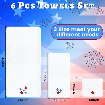 6 4th Set 250th Peryiter Pcs of July Bath Towels Anniversary Stars Embroidered Cotton Bathroom Decors Stars Hand Towels